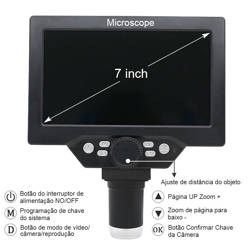 Microscopio Digital portátil 1200x, microscopio de vídeo Lcd de 7 ", 12mp para
