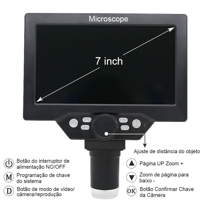 1200X Portable Digital Microscope, featuring a 7" HD LCD display and 12MP high-definition resolution