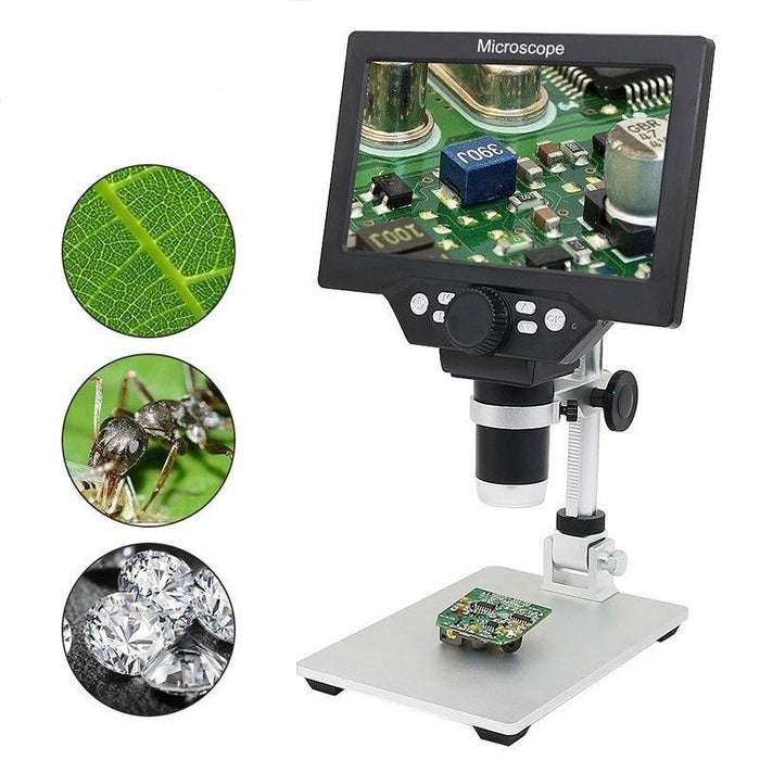 1200X Portable Digital Microscope, featuring a 7" HD LCD display and 12MP high-definition resolution