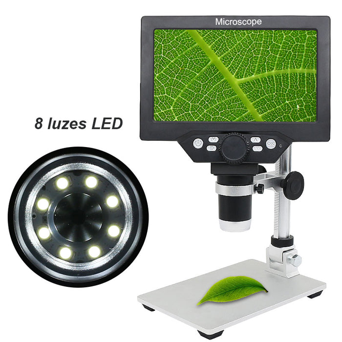 1200X Portable Digital Microscope, featuring a 7" HD LCD display and 12MP high-definition resolution