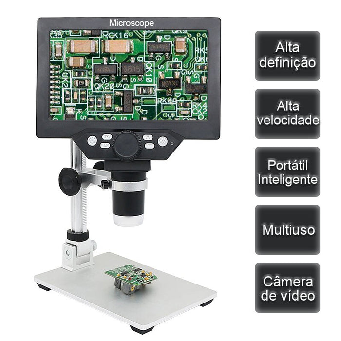 1200X Portable Digital Microscope, featuring a 7" HD LCD display and 12MP high-definition resolution