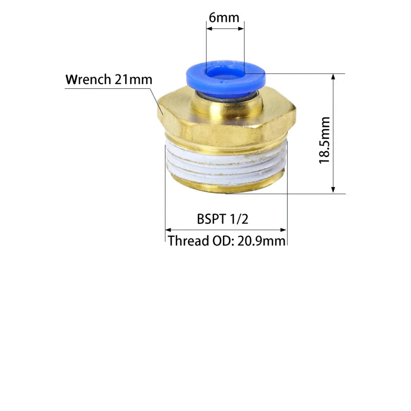 50PCS PC Series Pneumatic Fittings – 1/8" 1/4" 3/8" 1/2" Male Thread Air Connector (PC4/6/8/10/12)