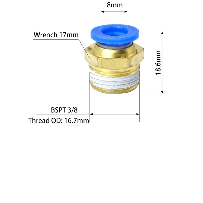 50PCS PC Series Pneumatic Fittings – 1/8" 1/4" 3/8" 1/2" Male Thread Air Connector (PC4/6/8/10/12)