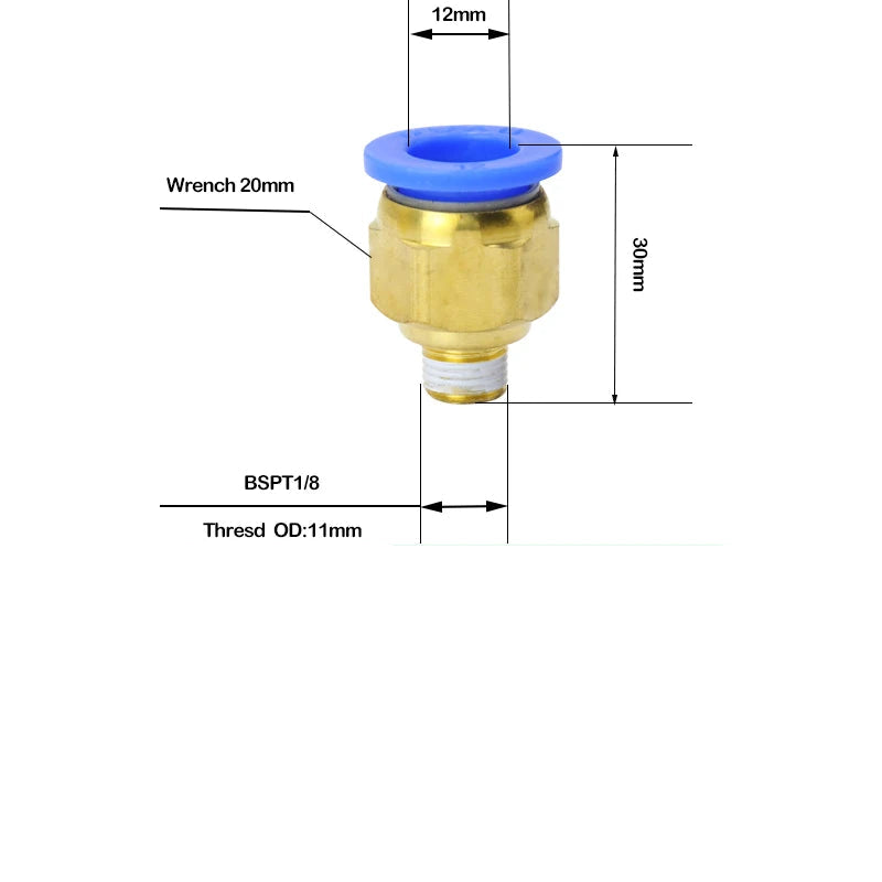 50PCS PC Series Pneumatic Fittings – 1/8" 1/4" 3/8" 1/2" Male Thread Air Connector (PC4/6/8/10/12)