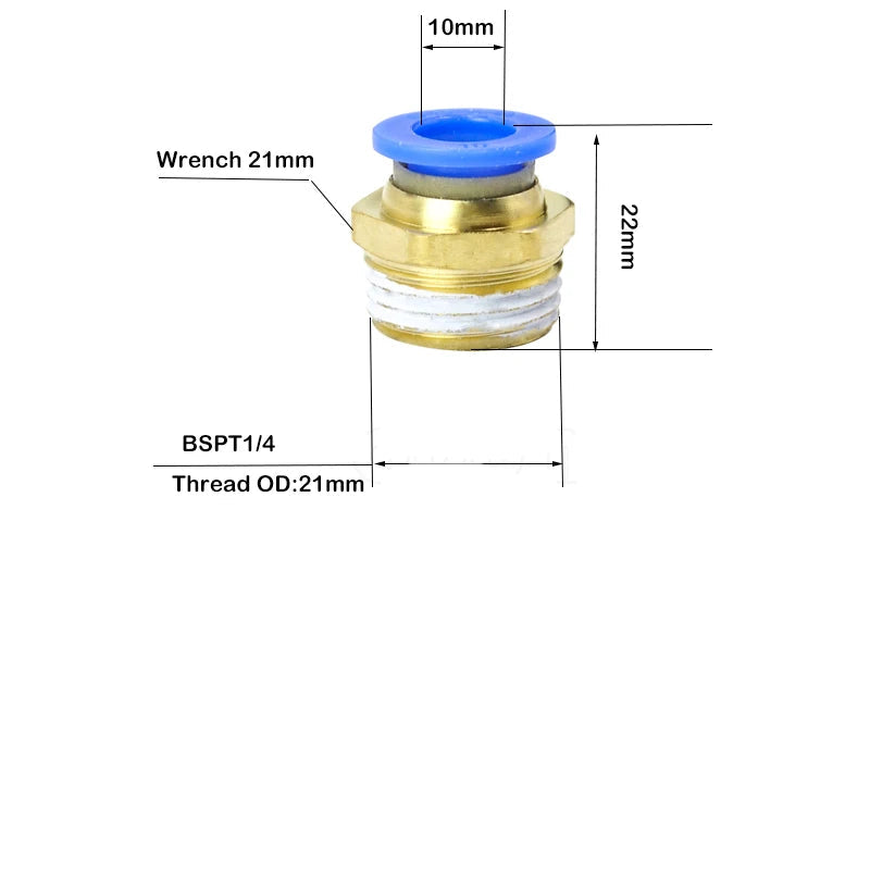 50PCS PC Series Pneumatic Fittings – 1/8" 1/4" 3/8" 1/2" Male Thread Air Connector (PC4/6/8/10/12)