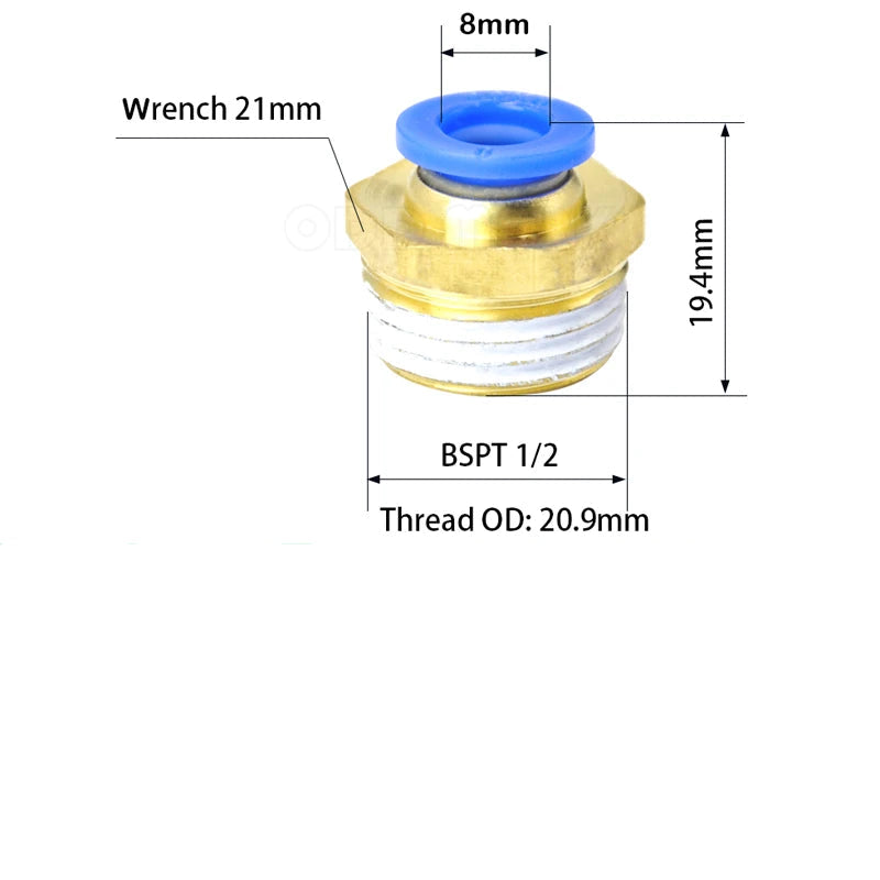50PCS PC Series Pneumatic Fittings – 1/8" 1/4" 3/8" 1/2" Male Thread Air Connector (PC4/6/8/10/12)