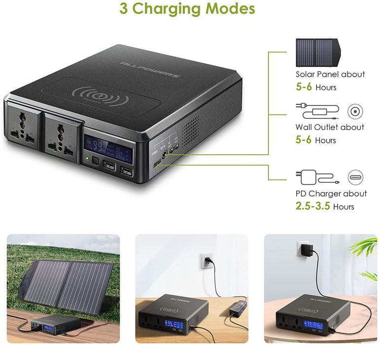 ALLPOWERS 200w Portable Power Station 154wh/41600mah Solar Powerbank