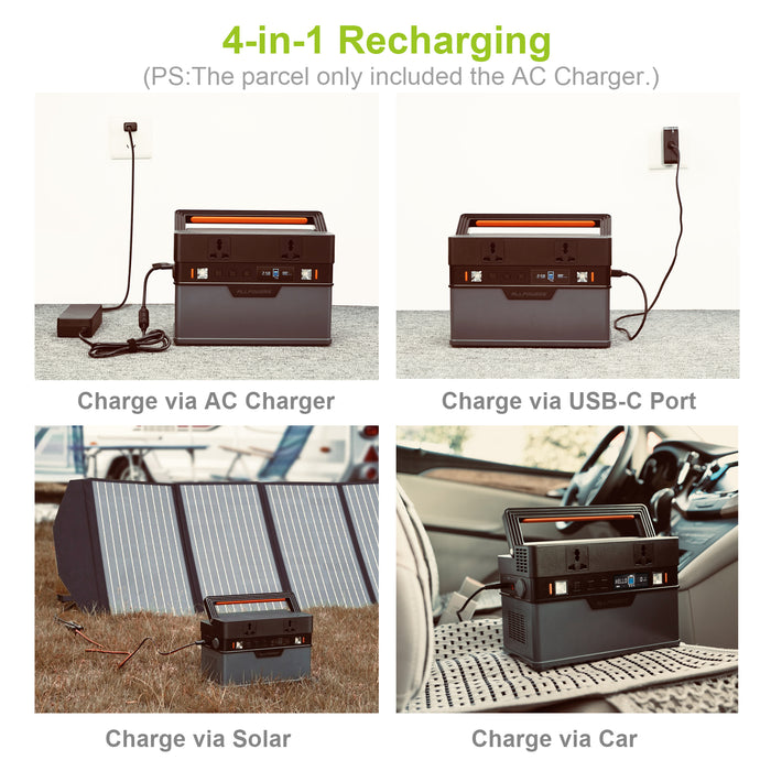 Central eléctrica portátil Allpowers 288wh 300w, 606wh 500w solar