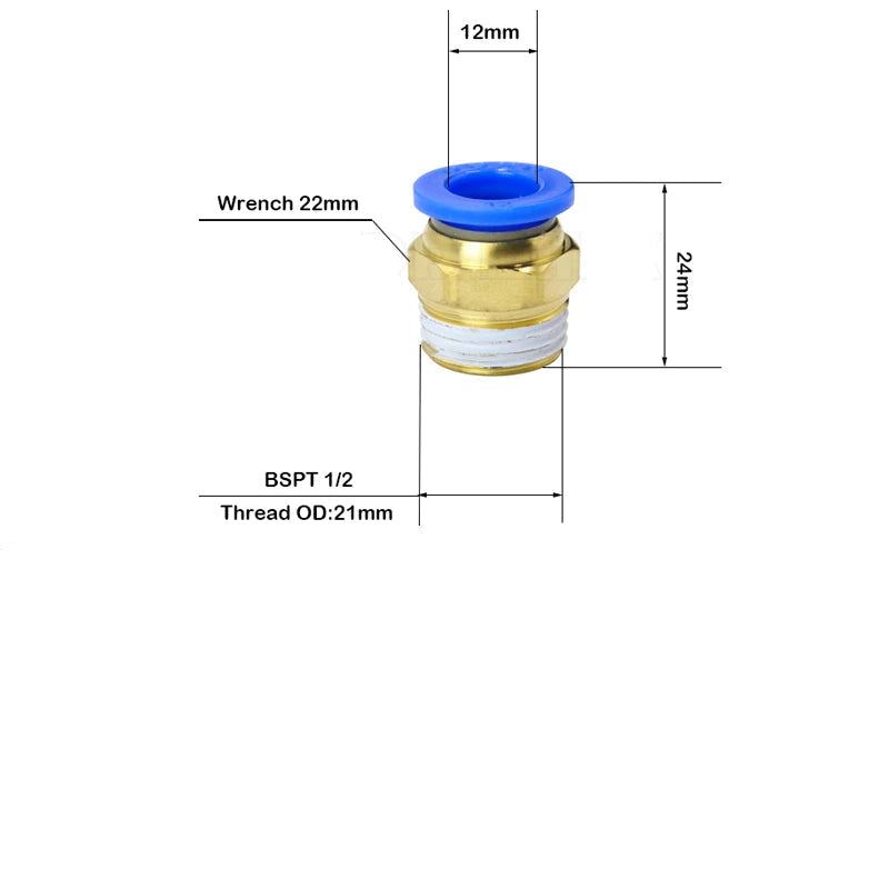 50PCS PC Series Pneumatic Fittings – 1/8" 1/4" 3/8" 1/2" Male Thread Air Connector (PC4/6/8/10/12)