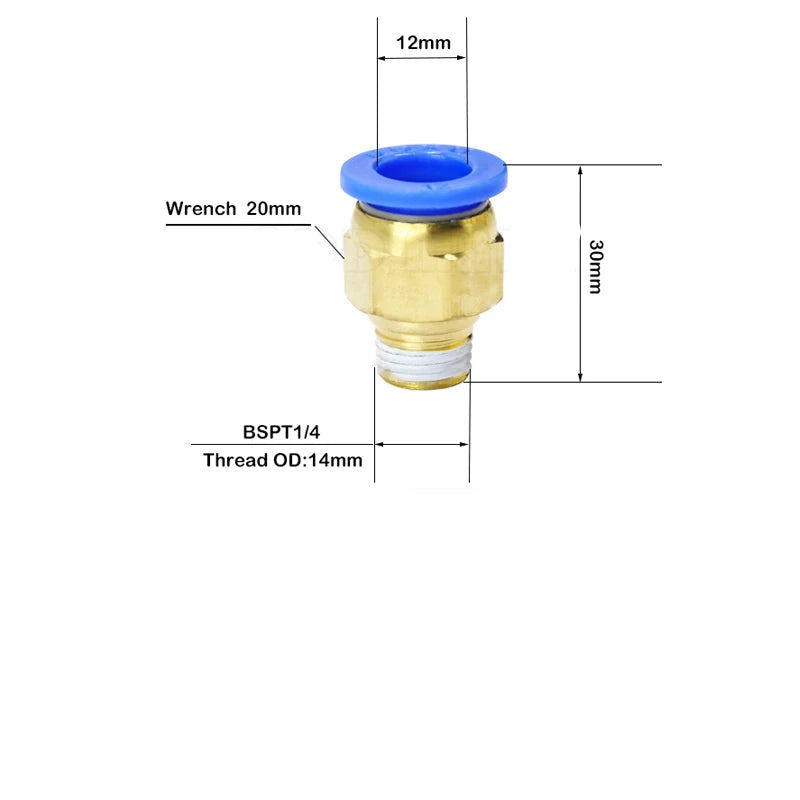 50PCS PC Series Pneumatic Fittings – 1/8" 1/4" 3/8" 1/2" Male Thread Air Connector (PC4/6/8/10/12)