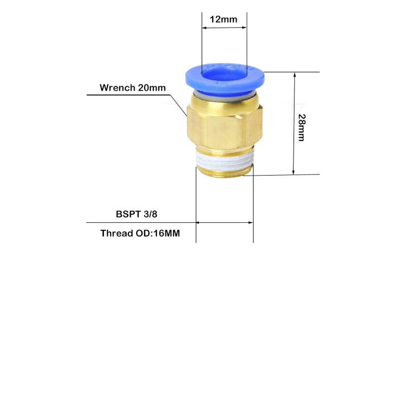 50PCS PC Series Pneumatic Fittings – 1/8" 1/4" 3/8" 1/2" Male Thread Air Connector (PC4/6/8/10/12)