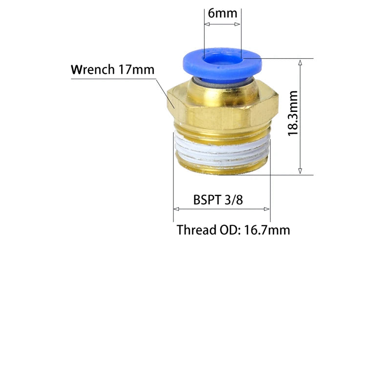 50PCS PC Series Pneumatic Fittings – 1/8" 1/4" 3/8" 1/2" Male Thread Air Connector (PC4/6/8/10/12)
