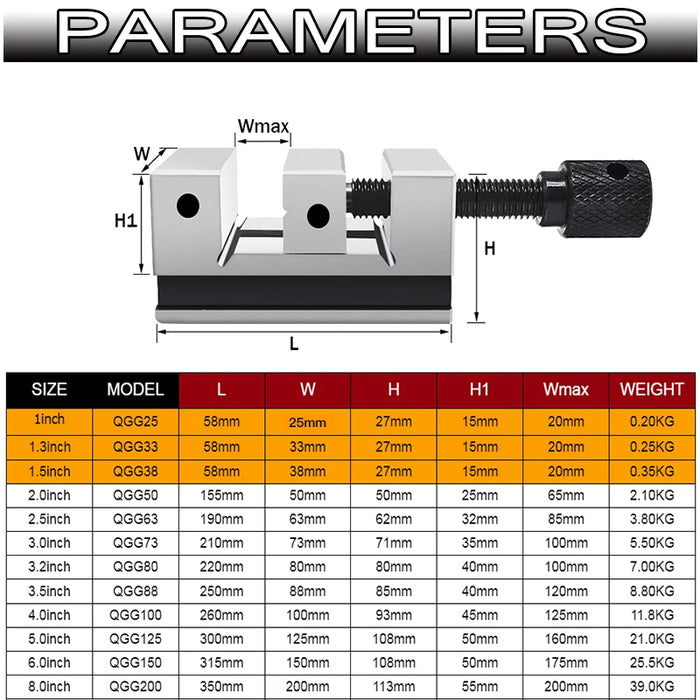 Precision Flat-Nose Vise, High Accuracy 0.005mm, 1/1.3/1.5  Inch