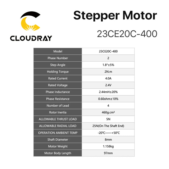 Cloudray Nema 23 Closed Loop Stepper Motor – 2.0N.m, 4.0A