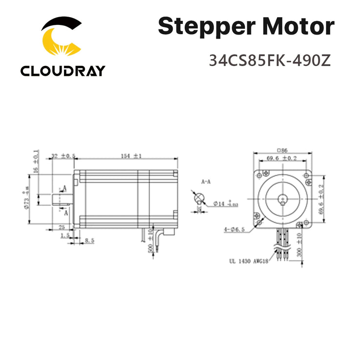 Cloudray Nema 34 Stepper Motor with 8.5N.m Torque - 4.9A, 2-Phase Servo Motor