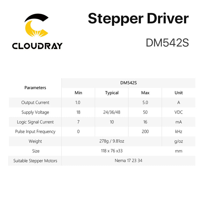 Cloudray Nema 23 Schrittmotortreiber-Kit, offener Regelkreis, 1,5 Nm, 2,8 A 