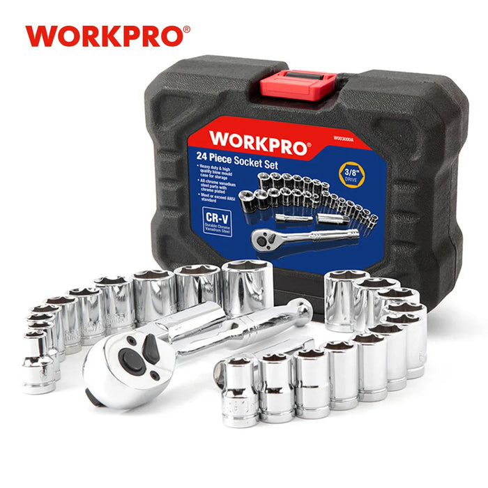 WORKPRO 24PCS Tool Set Wrench Socket Set 3/8" Ratchet Wrench Socket