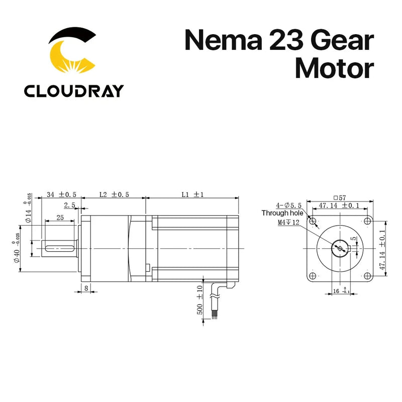 Motor paso a paso Cloudray Nema 23, caja de cambios planetaria de 4 conductores 0,9/1,3 Nm 