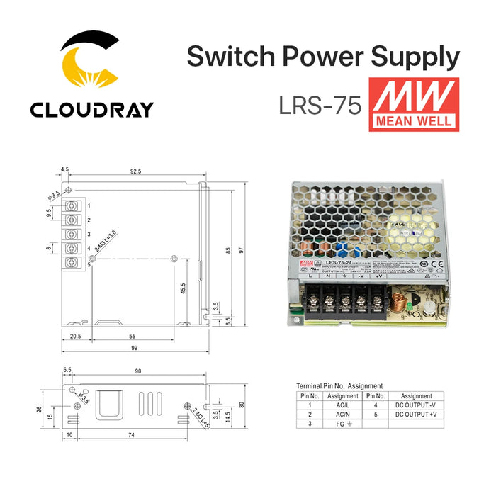 Meanwell LRS-75 Switching Power Supply – 12V 6A / 24V 3.2A, 75W