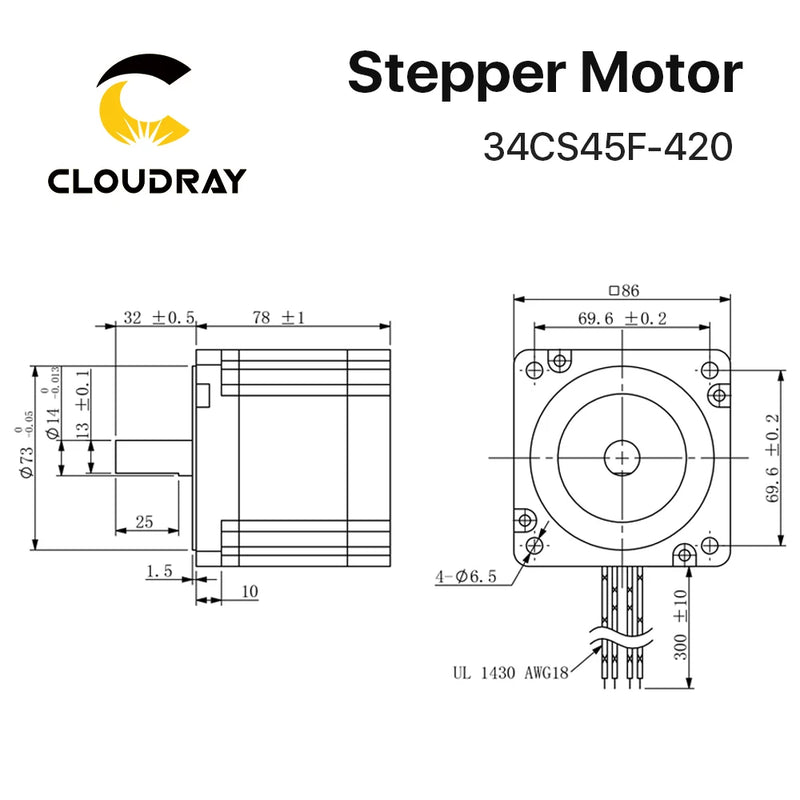 Motor paso a paso Nema 34 bifásico 4,5 Nm 4,2 A (34CS45F-420) paso a paso de 4 conductores 
