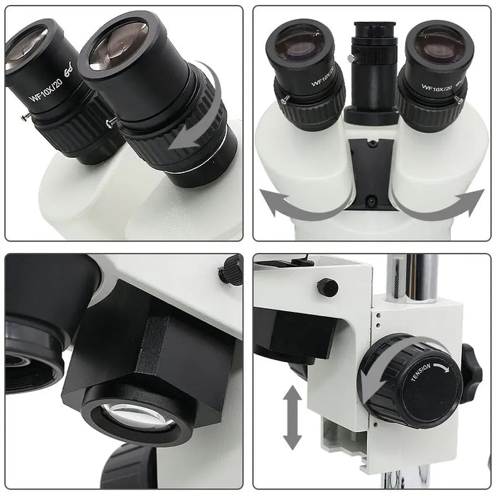 Trinocular Stereo Microscope 7X-45X Zoom – Top & Bottom LED Light Source for Soldering, Phone, and PCB Repair with WF10X Eyepiece