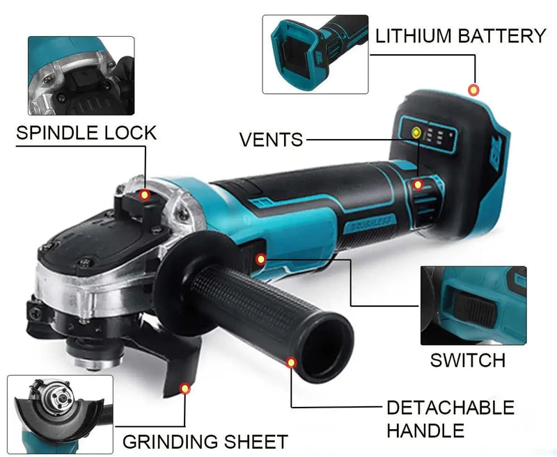 Drillpro para batería Makita de 18V, ángulo inalámbrico sin escobillas de 100/125mm 