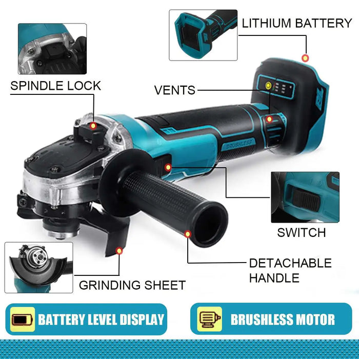 Drillpro For Makita 18V Battery 100/ 125mm Brushless Cordless Angle