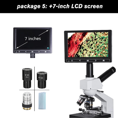 HD 1600X Complex Binocular Microscope – Professional Biological Lab Microscope with 7-Inch LCD, VGA/HDMI Digital Camera, and USB Electronic Eyepiece