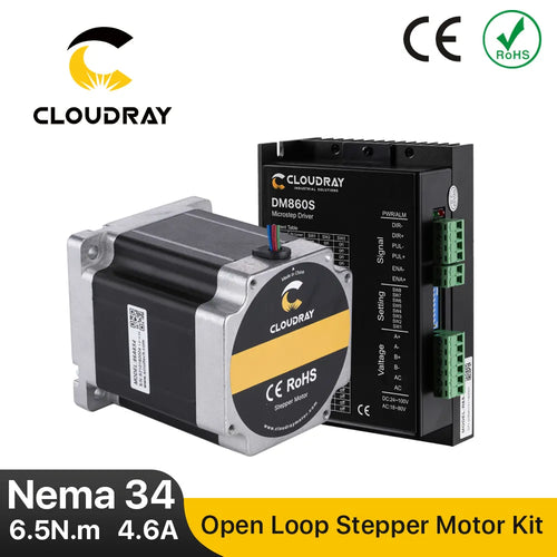 Cloudray Nema 34 Open Loop Stepper Motor Kit with 6.5N.m Torque and DM860S Driver - 4.6A