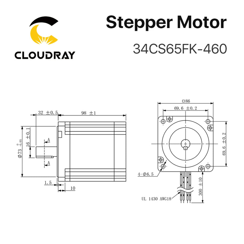 Cloudray Nema 34 Open Loop Stepper Motor Kit with 6.5N.m Torque and DM860S Driver - 4.6A