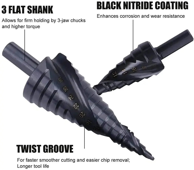 3PCS 4-32mm HSS Cobalt Step Drill Bit Set Nitrogen High Speed Steel