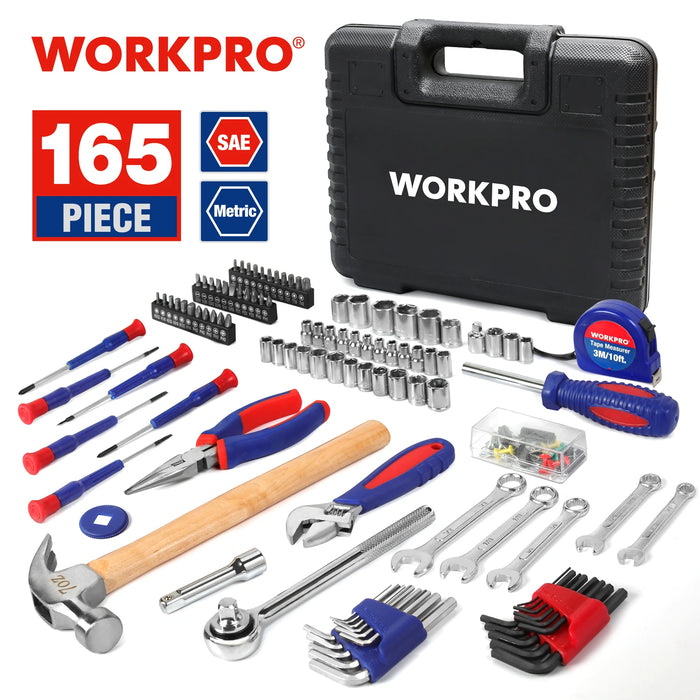 WORKPRO 165PC Home Tool Set - Wrench, Screwdriver, Plier &amp; Socket Hand Tools