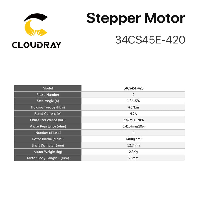 Nema 34 Stepper Motor - 78mm Body, 4.5N.m, 4.2A, 2-Phase, 4-Lead Design