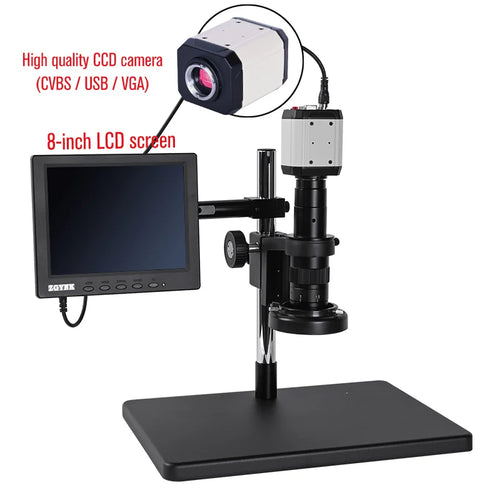 HD Digital Stereo Microscope with 1080P USB/HDMI/VGA Industrial Camera + 180X C-Mount Lens + 8-Inch LCD Display