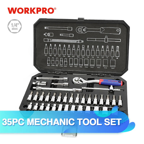 WORKPRO 35-48PCS Tool Set for Car Repair Tools Socket Set Metric 1/4"