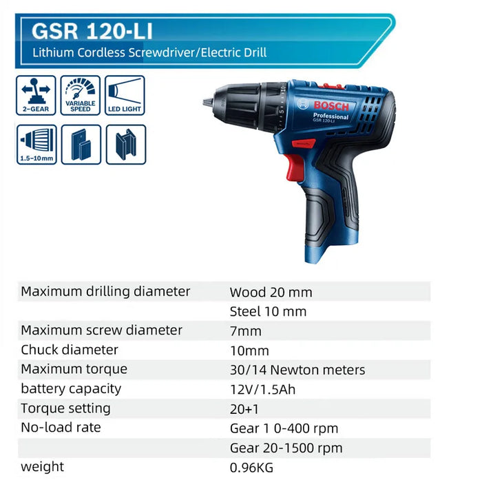 Bosch 12V Cordless Screwdriver GSR120-LI  Electric Drill Driver