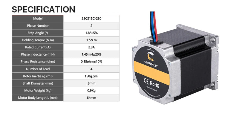 Cloudray NEMA 23 Stepper Motor Kit 1.5N.m 2.8A DM542S 18–50V