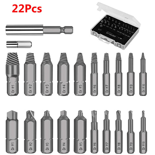 22Pcs Damaged Screw Extractor and Drill Bit Set – Stripped Screw Remover