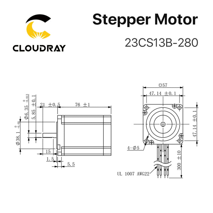 Nema 23 Stepper Motor - 57mm, 130Ncm, 2.8A, 2-Phase, 4-Lead