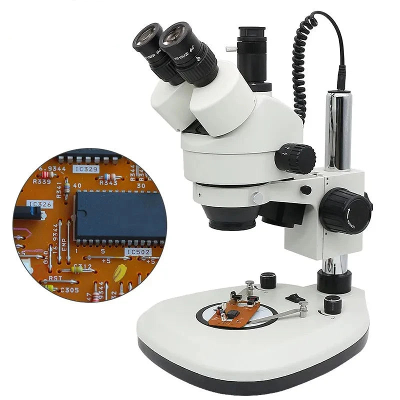 Trinocular Stereo Microscope 7X-45X Zoom – Top & Bottom LED Light Source for Soldering, Phone, and PCB Repair with WF10X Eyepiece