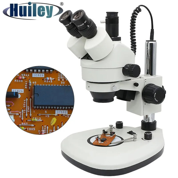 Trinocular Stereo Microscope 7X-45X Zoom – Top &amp; Bottom LED Light Source for Soldering, Phone, and PCB Repair with WF10X Eyepiece