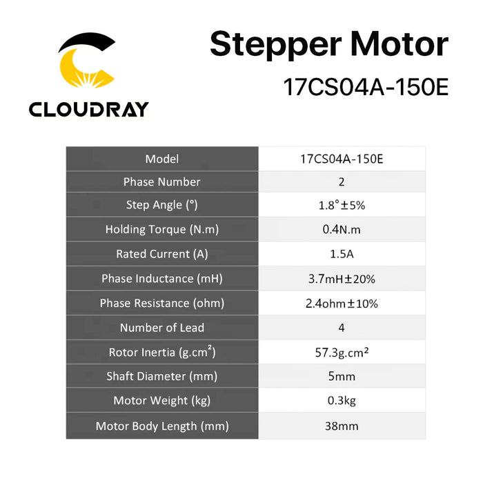 Cloudray Nema 17 Stepper Motor – 38mm, 40Ncm, 1.5A, 2-Phase