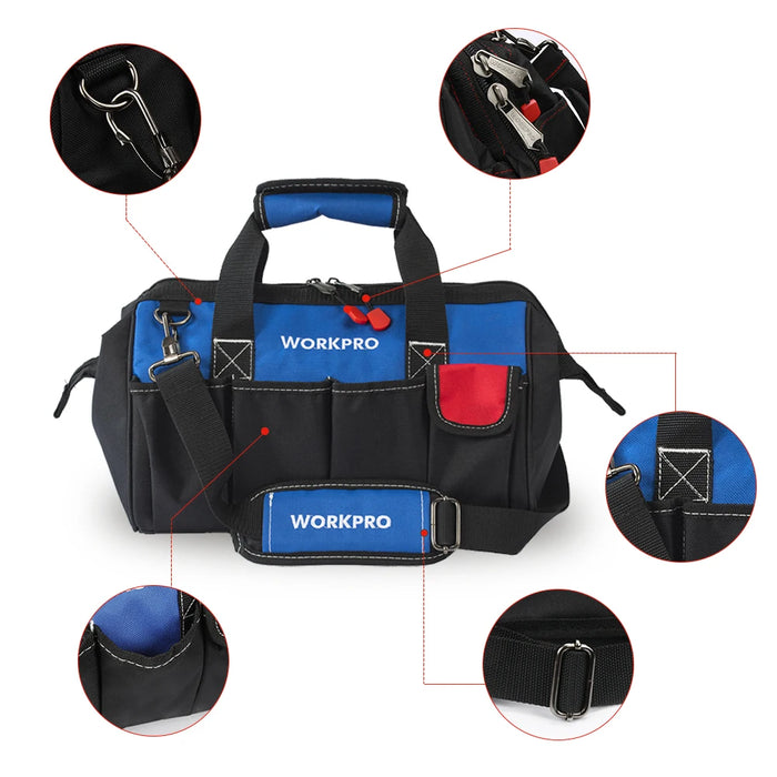 WORKPRO Bolsas de herramientas de 14" Bolsas de almacenamiento de herramientas con base impermeable Bolsa de hombro