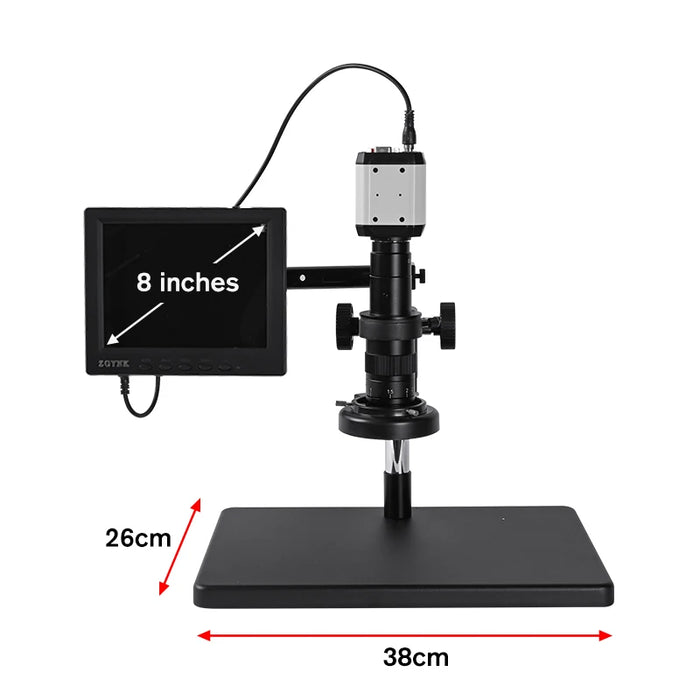 HD Digital Stereo Microscope with 1080P USB/HDMI/VGA Industrial Camera + 180X C-Mount Lens + 8-Inch LCD Display