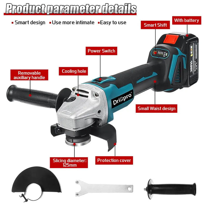 Drillpro Brushless Electric Angle Grinder Cordless 125MM Cutting