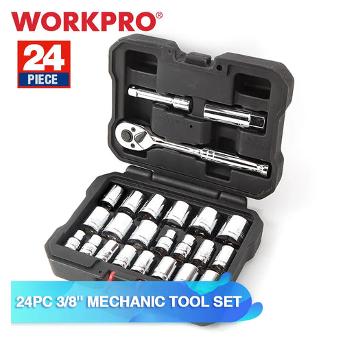 WORKPRO 24PCS Tool Set Wrench Socket Set 3/8" Ratchet Wrench Socket