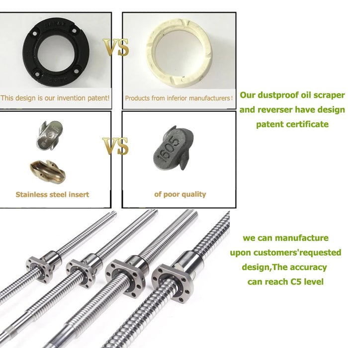 C5 Machined Ballscrew DFU2005 – Customizable Precision Roller Ballscrew (L 250 to 2000mm)