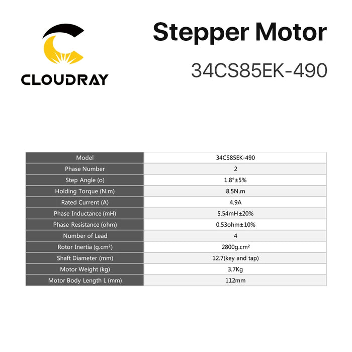 Nema 34 Stepper Motor - 86mm, 8.5N.m, 4.9A (34CS85EK-490) - 4-Lead