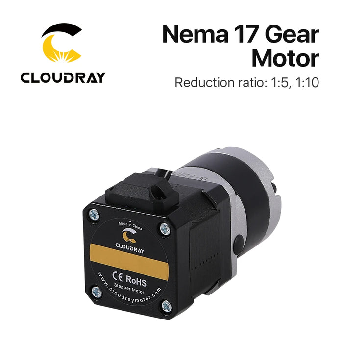 Cloudray Nema 17 Stepper Motor 4-Lead with Planetary Gearbox – 0.42N.m / 0.52N.m, Gear Ratios 5:1 or 10:1