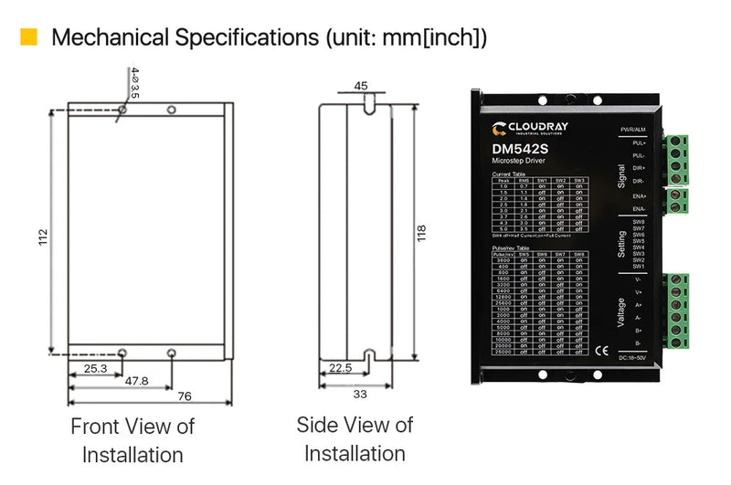 Cloudray NEMA 23 Stepper Motor Kit 1.5N.m 2.8A DM542S 18–50V